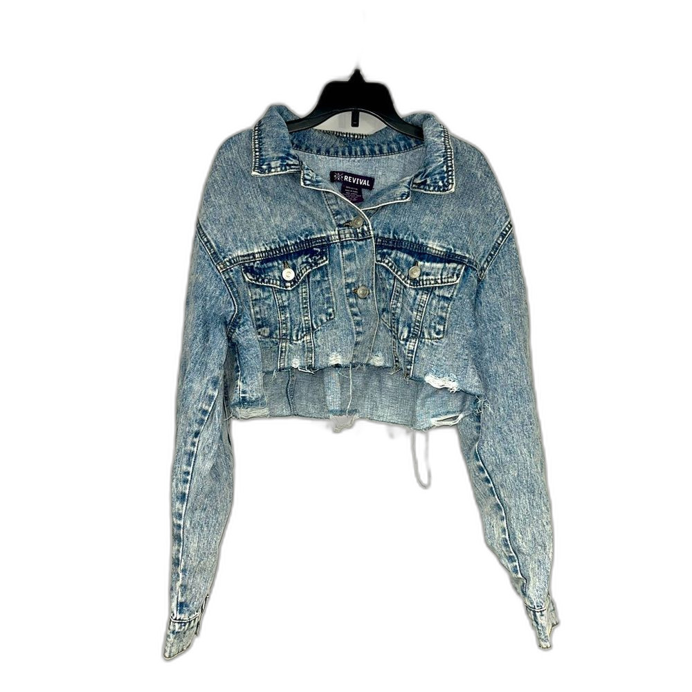Love Revival Denim Cropped Distressed White Washed Jean Jacket Size Medium